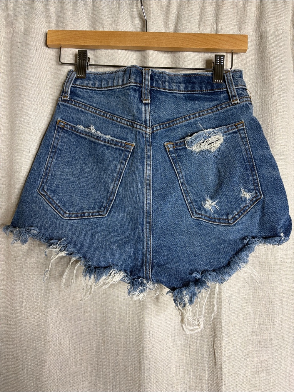 Abercrombie & Fitch Blue Distressed High-Rise Denim Shorts - Picture 3 of 3